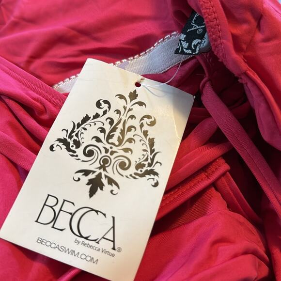 Becca Hot Pink Asymmetrical One Piece Swimsuit New - Picture 5 of 5